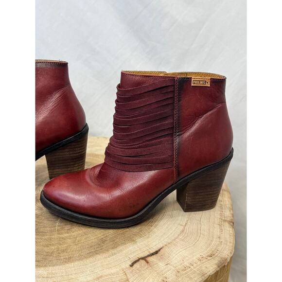Pikolinos Maroon Red Leather Fringe Ankle Boots - Size 41 EU - 10 / 10.5 US - Picture 1 of 16